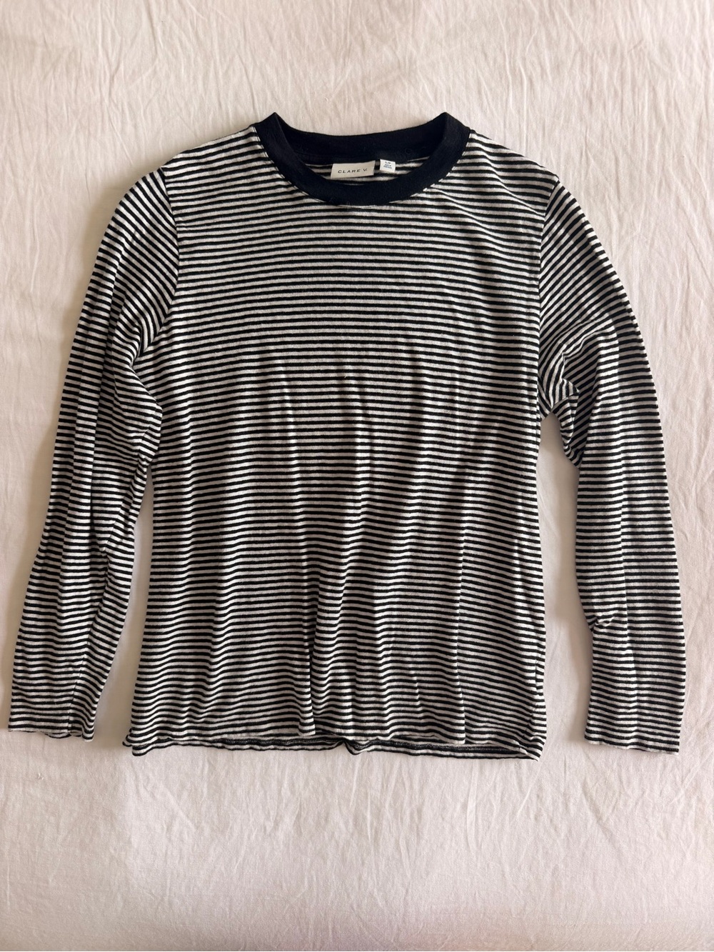 Clare V Black & White Striped Long-Sleeve Crew Tee